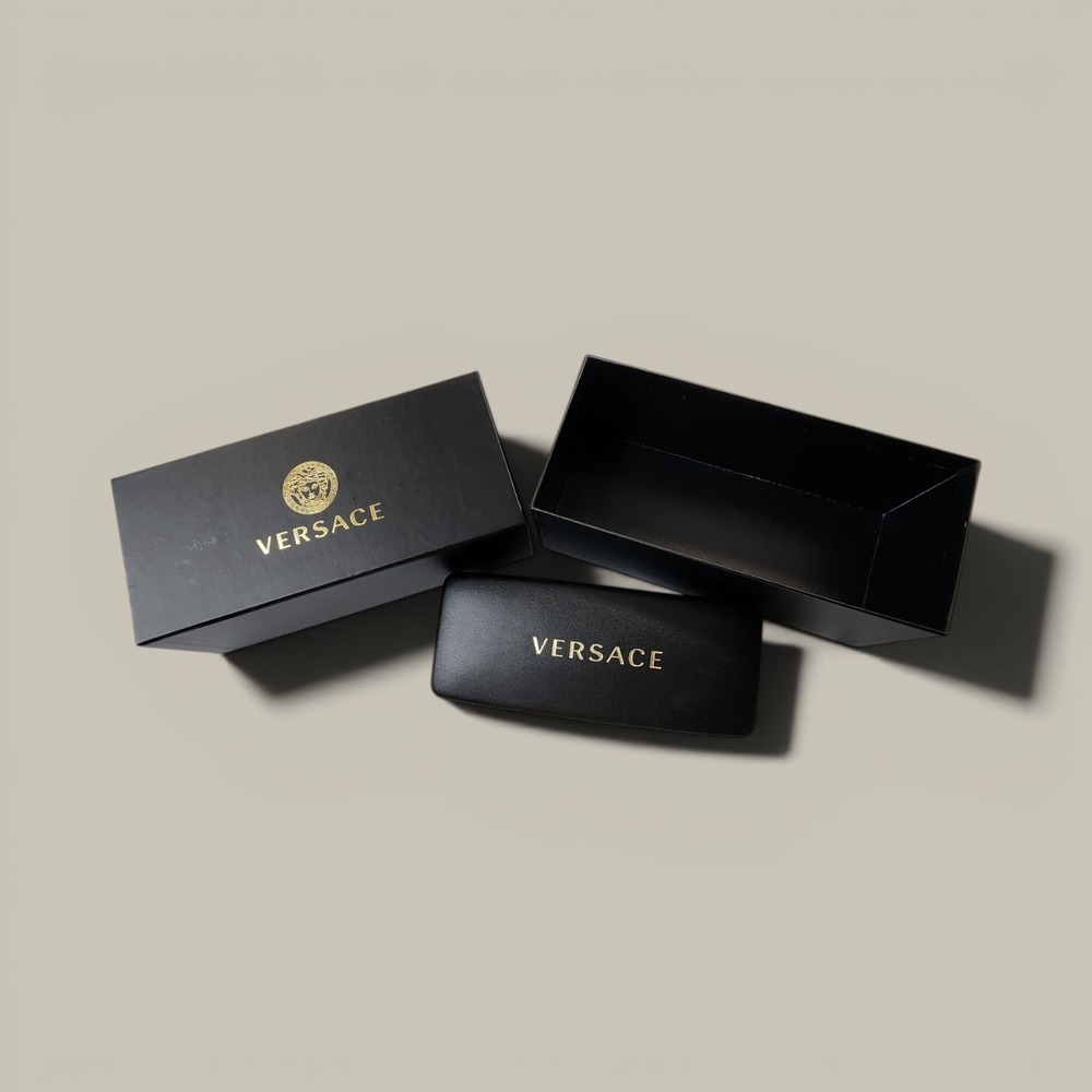 Versace Eyeglass Case Classic Black Luxury Designer Hard Shell Case and Box Set